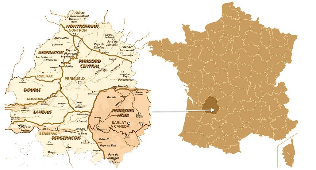 Localisation géographique - Calama Selva- Vitrac -Proche Sarlat - Périgord Noir - Dordogne - frontière du Lot